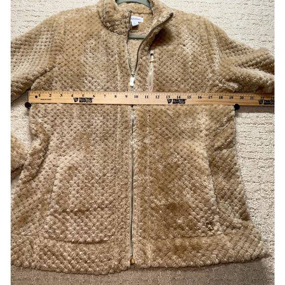 Calvin Klein Velour Fleece Jacket Men’s Medium Tan Textured Full Zip - Picture 5 of 8